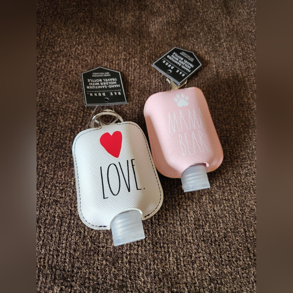Rae Dunn Keychain Hand Sanitizer Travel Holder Bundle Of 2 NWT Pink White
